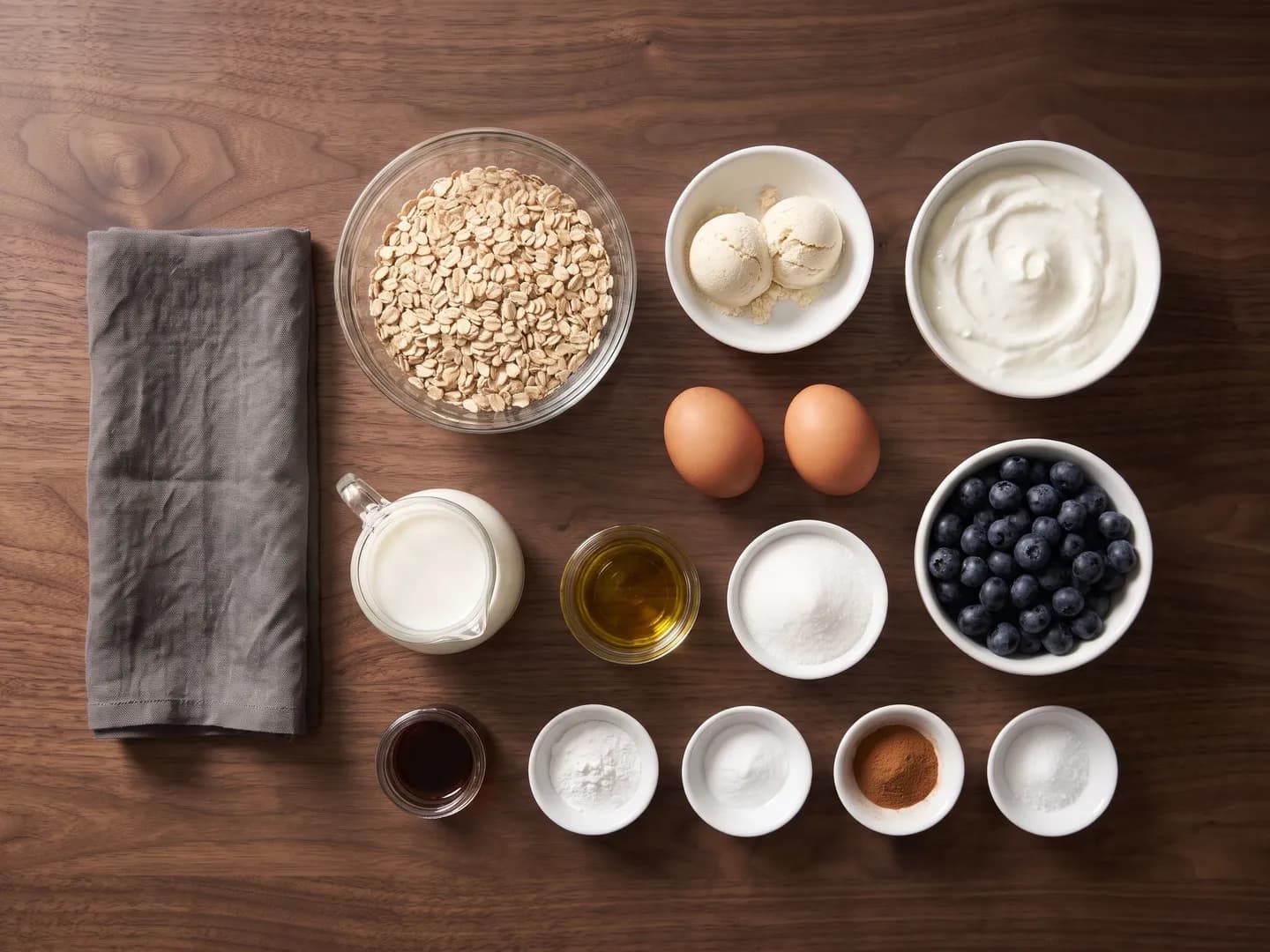 Ingredients for blueberry protein muffins