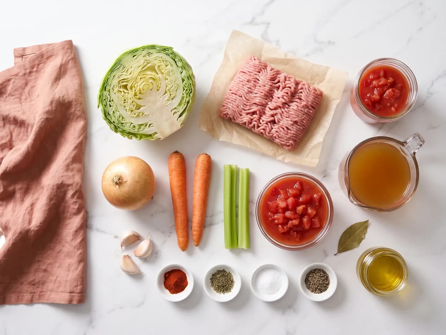 Ingredients for cabbage soup with turkey