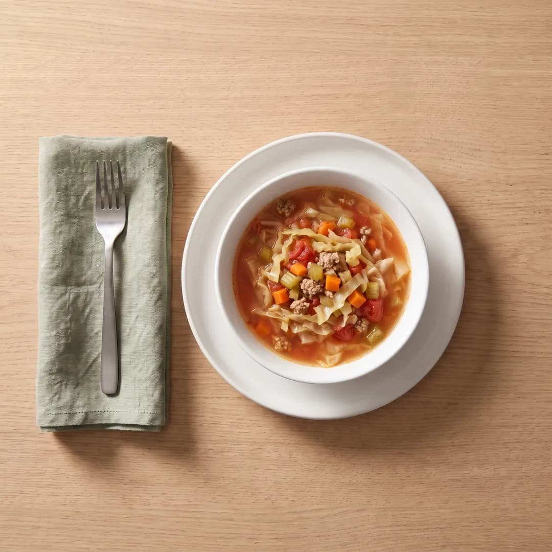 Bowl of cabbage soup with turkey