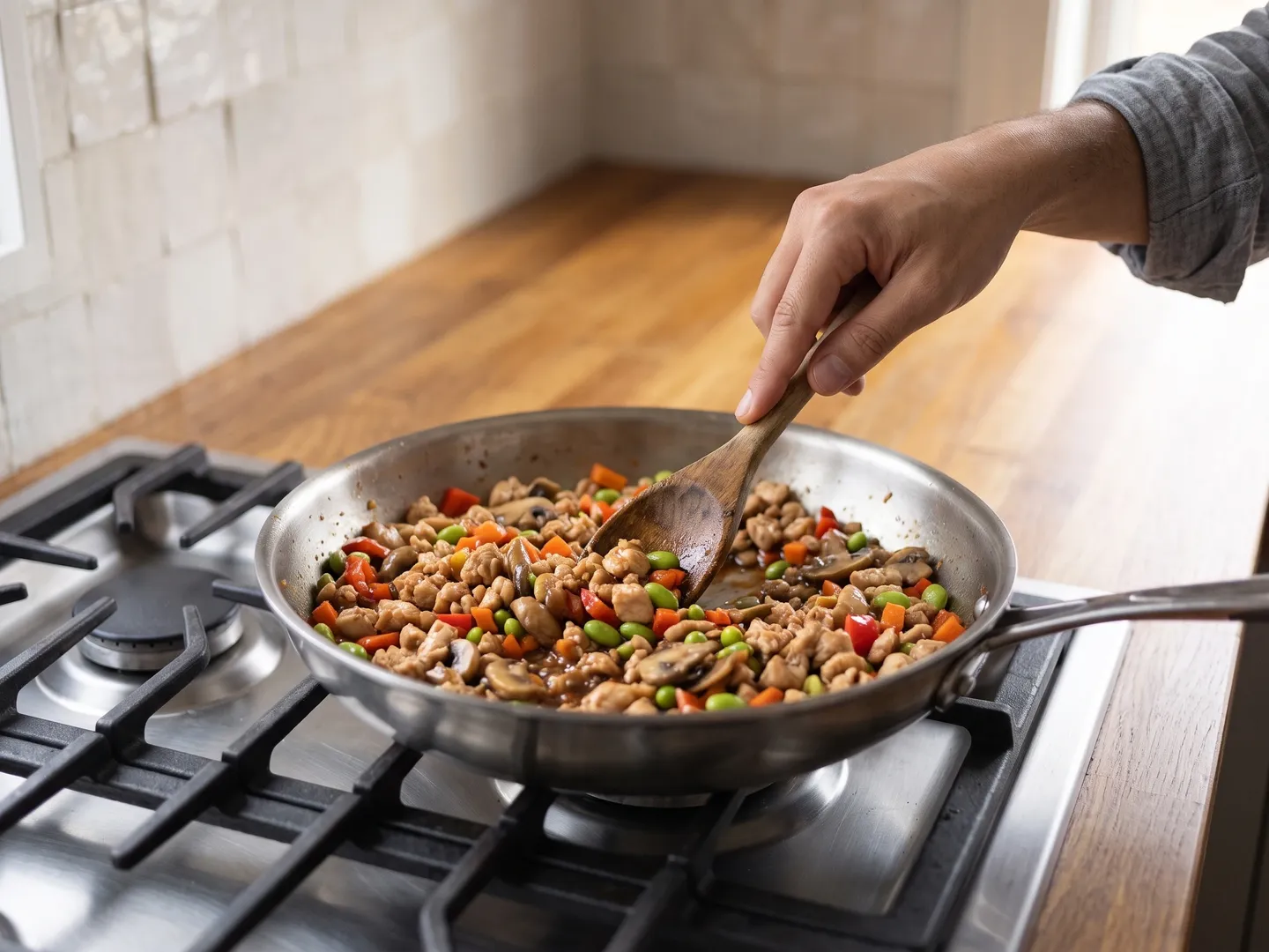 Cooking chicken lettuce wrap filling