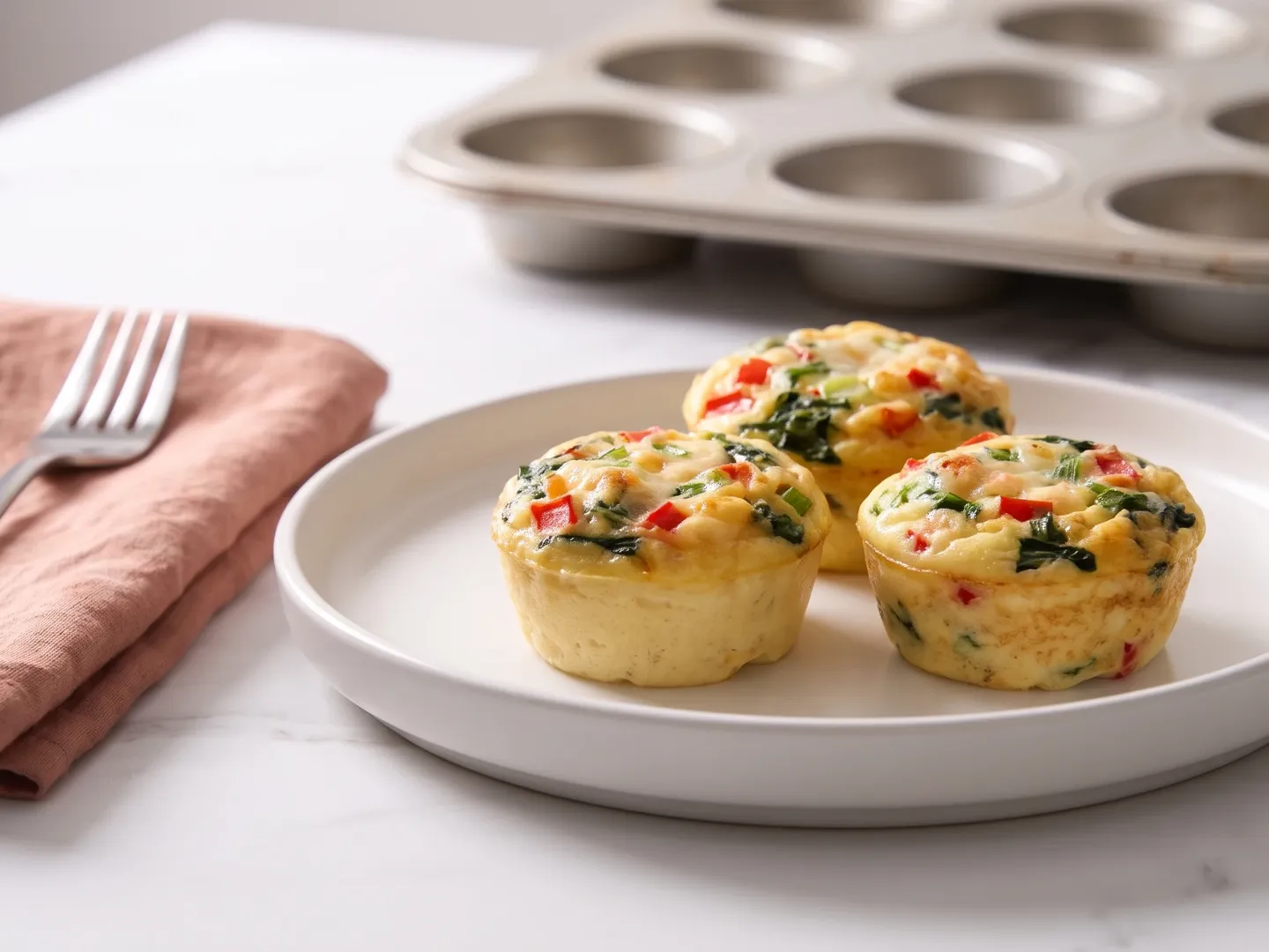 Close-up of three cottage cheese egg bites on a plate