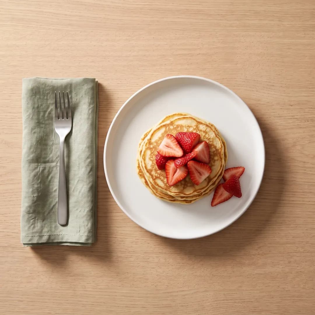 Stack of cottage cheese pancakes with strawberries