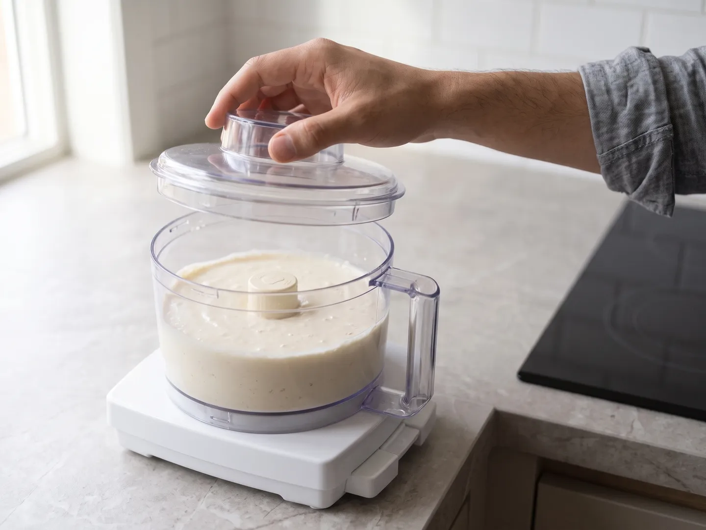 Blending cottage cheese pancake batter