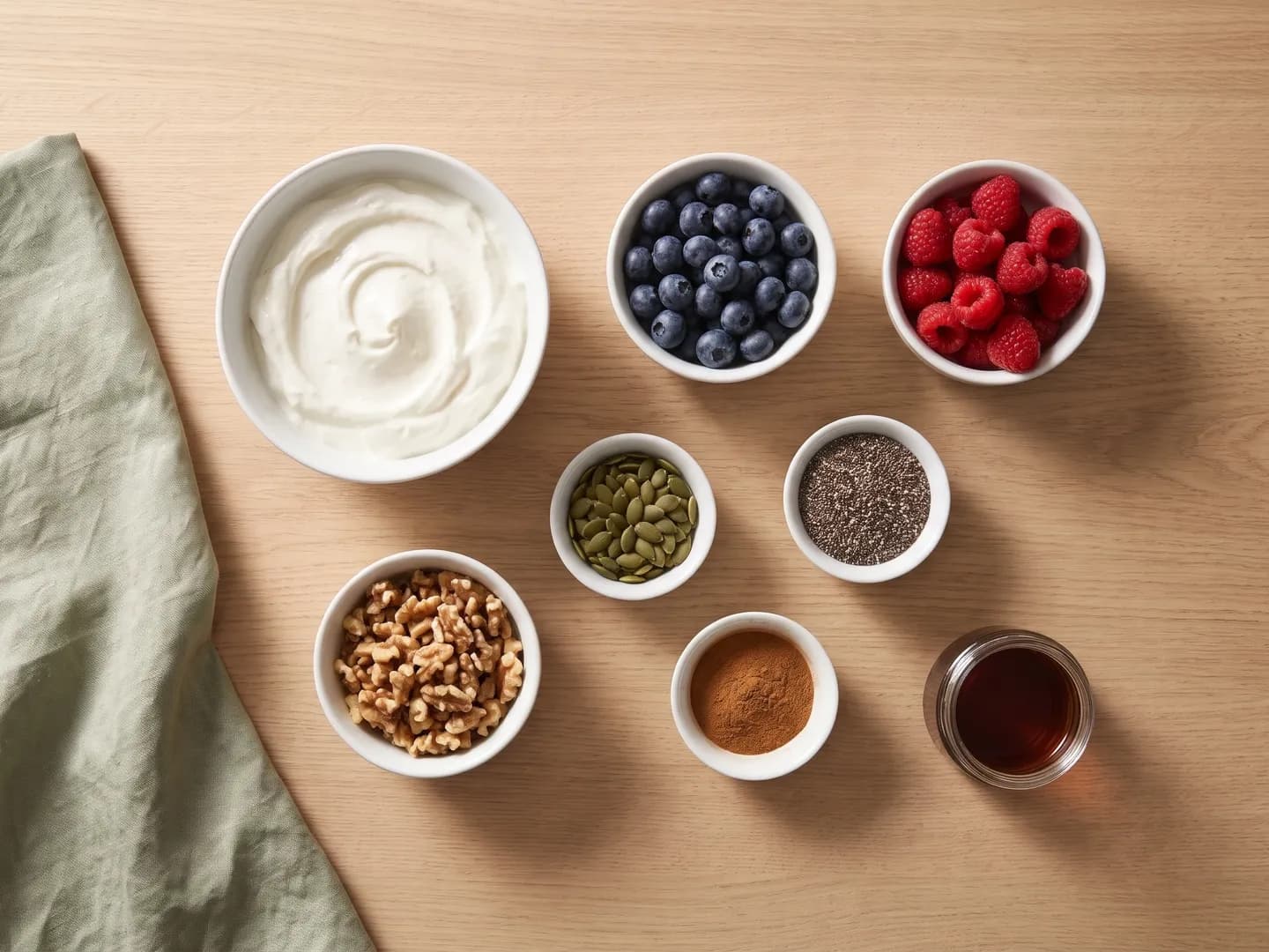 Ingredients for a Greek yogurt parfait