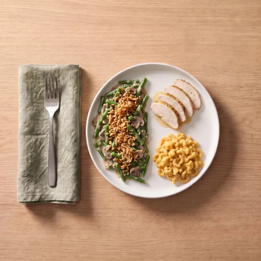 Thanksgiving plate with mac and cheese