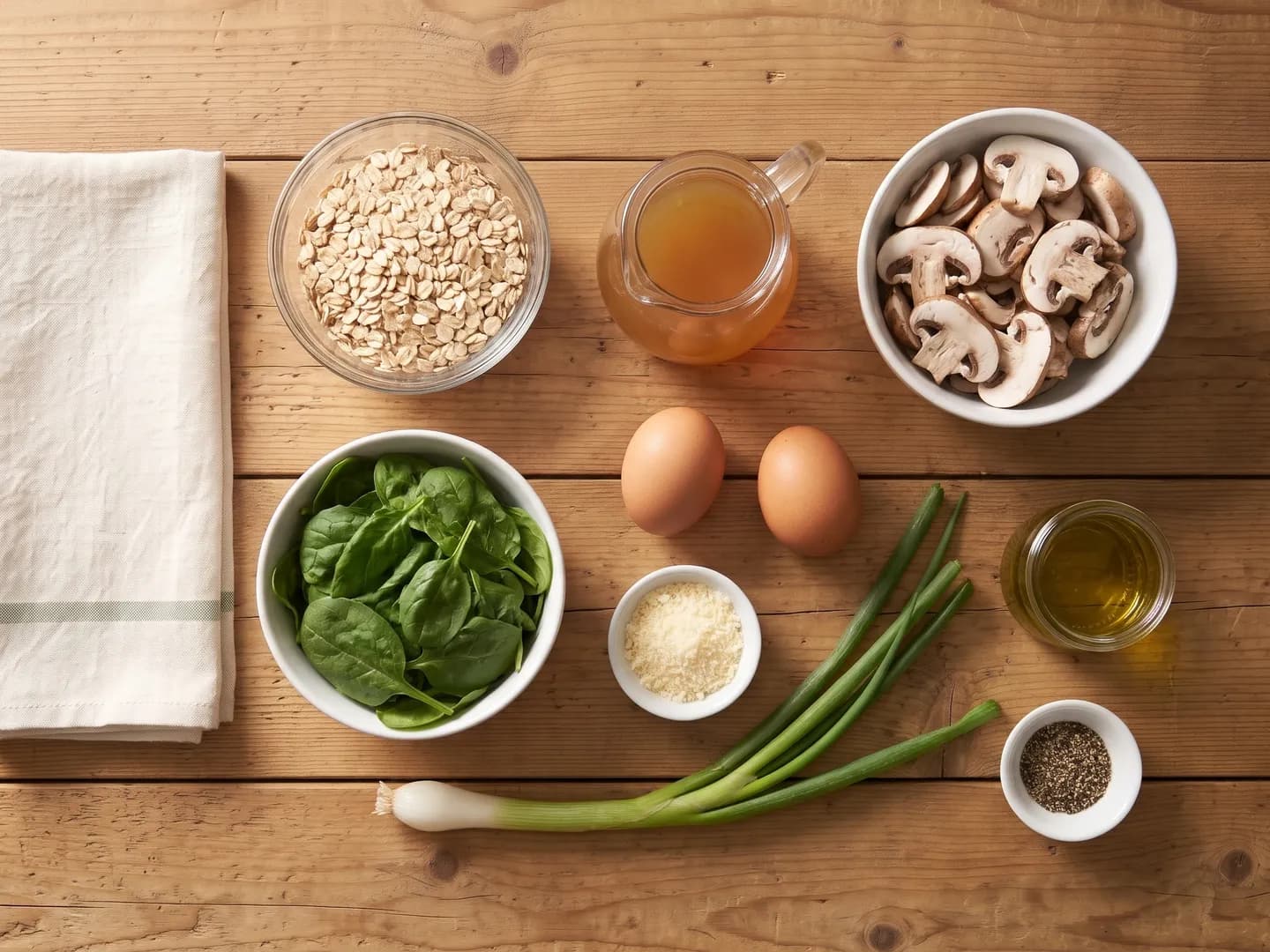 Ingredients for savory oatmeal with egg