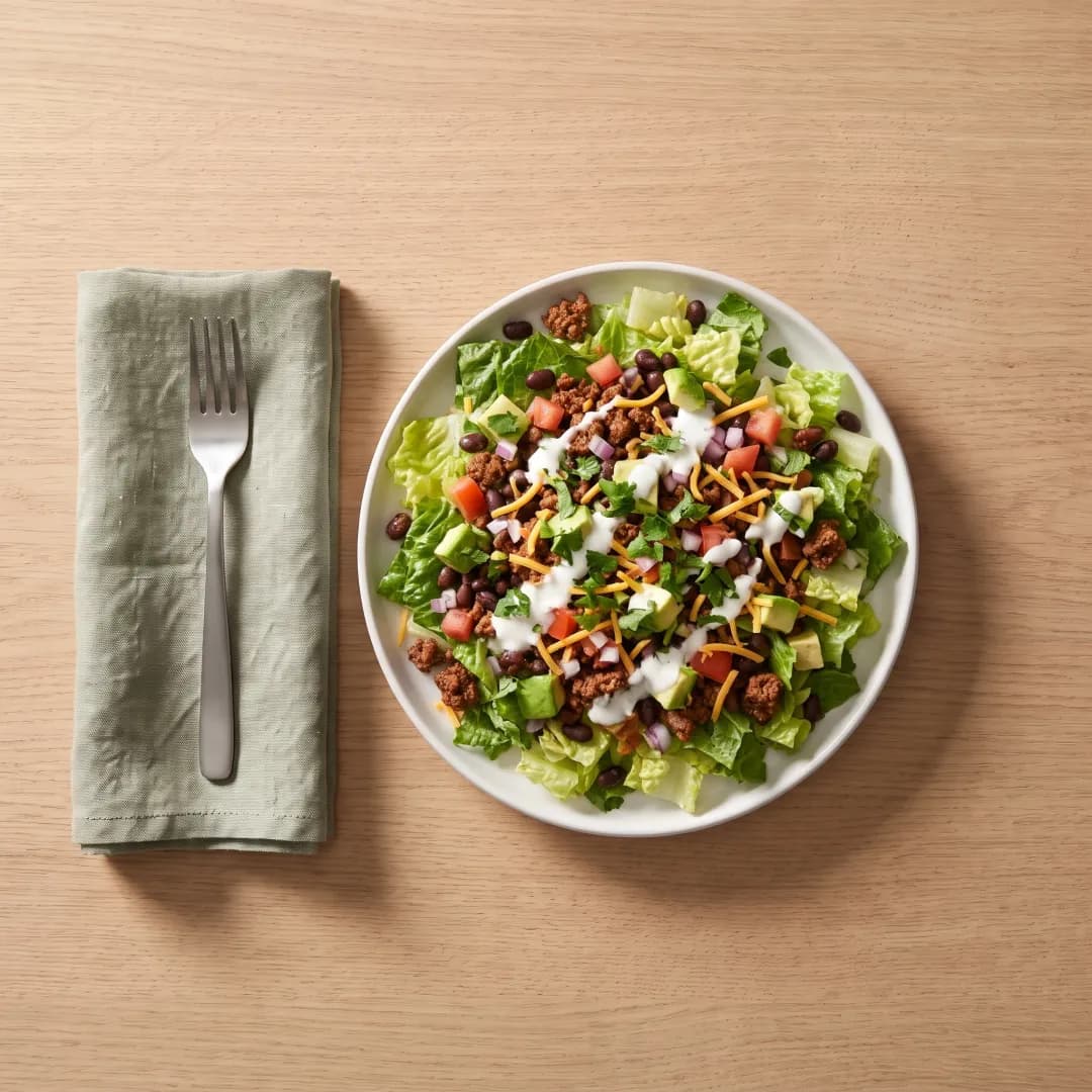 Healthy taco salad with yogurt dressing