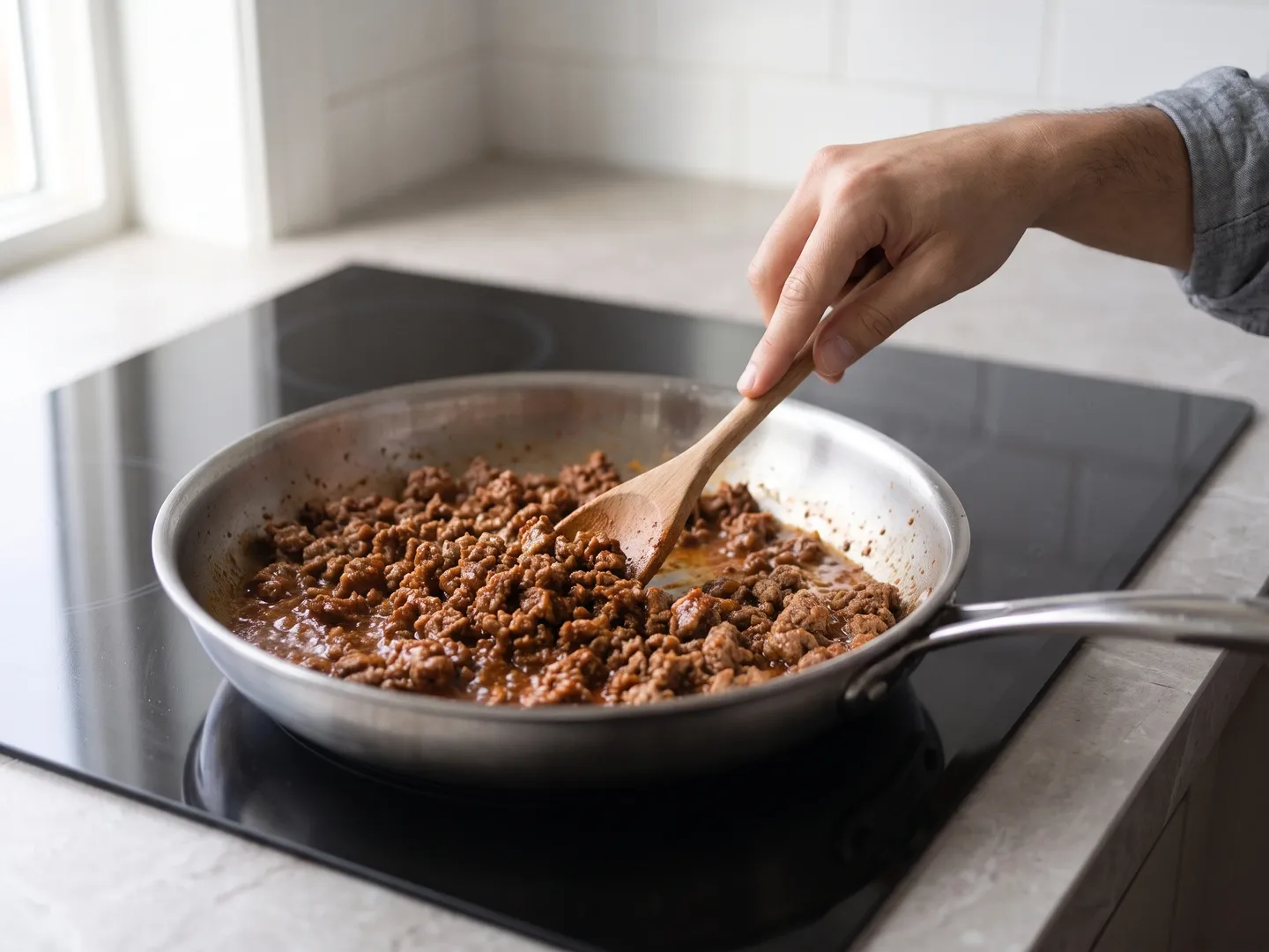 Seasoning ground beef for taco salad