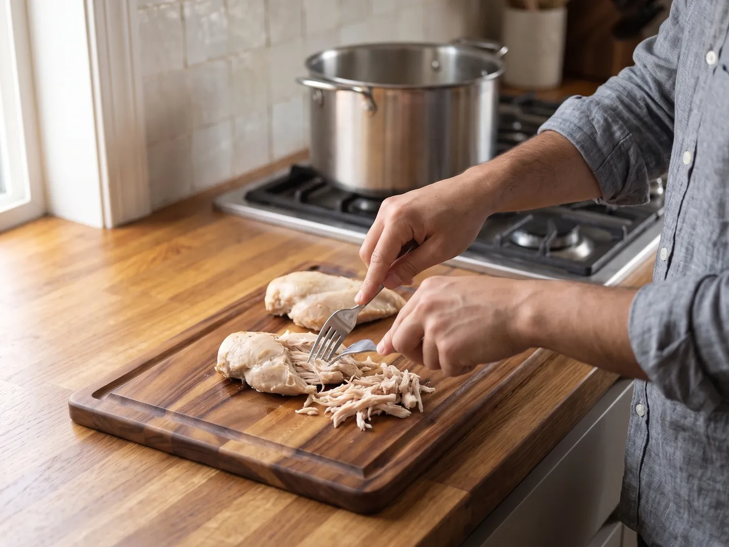 Shredding chicken for white chicken chili