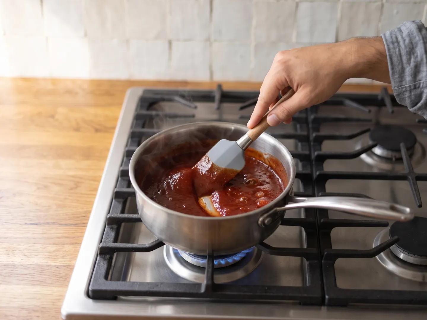 Simmering BBQ sauce in a saucepan
