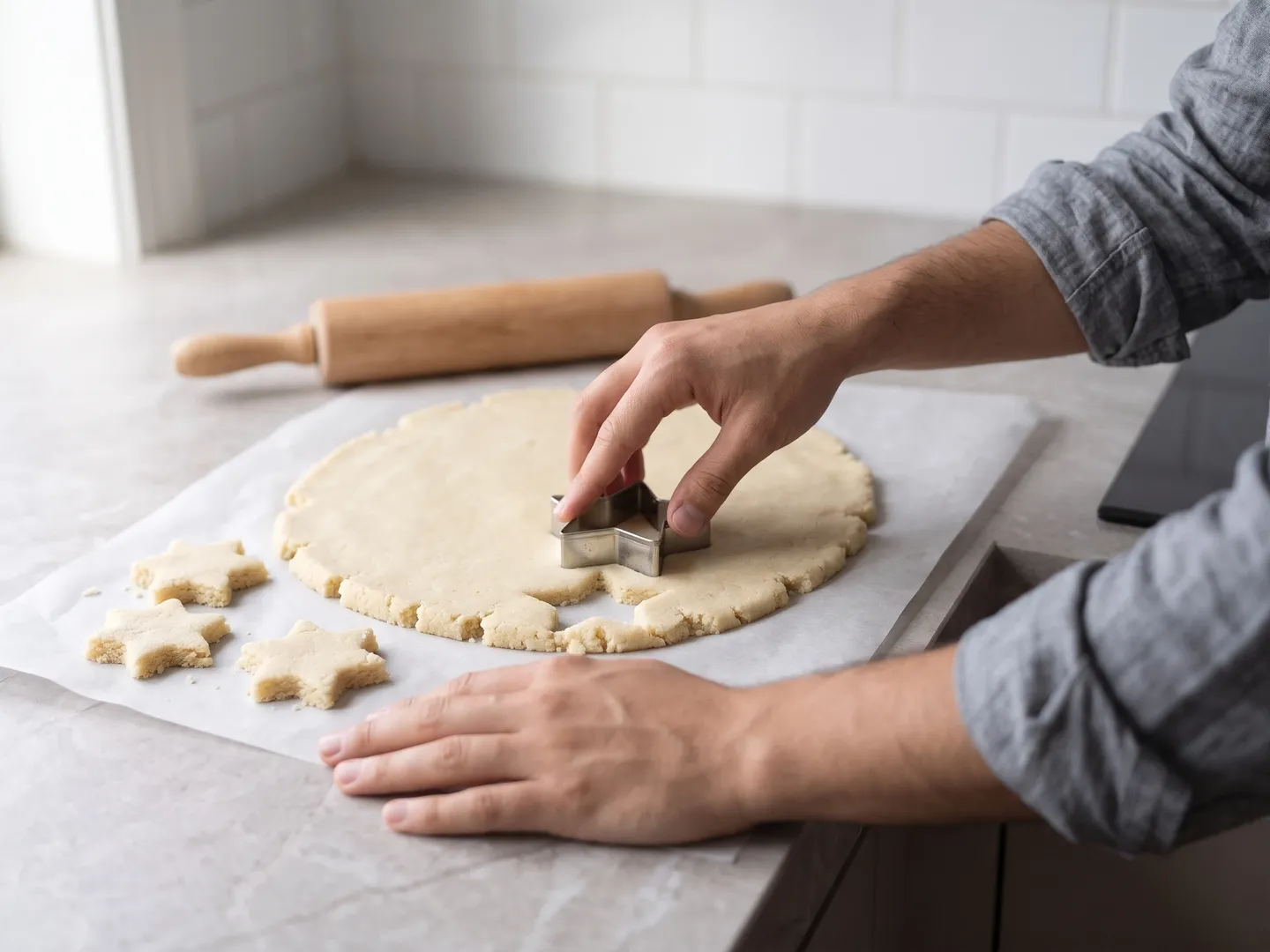 Cutting almond flour cookie dough into stars