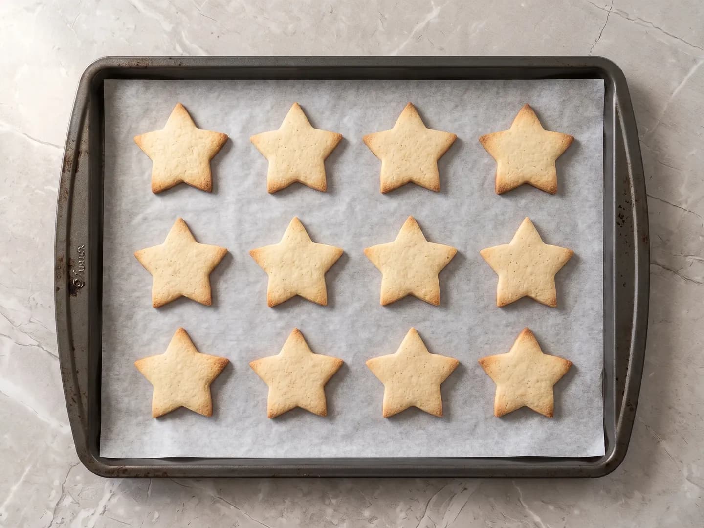 Baked star cookies on a sheet pan