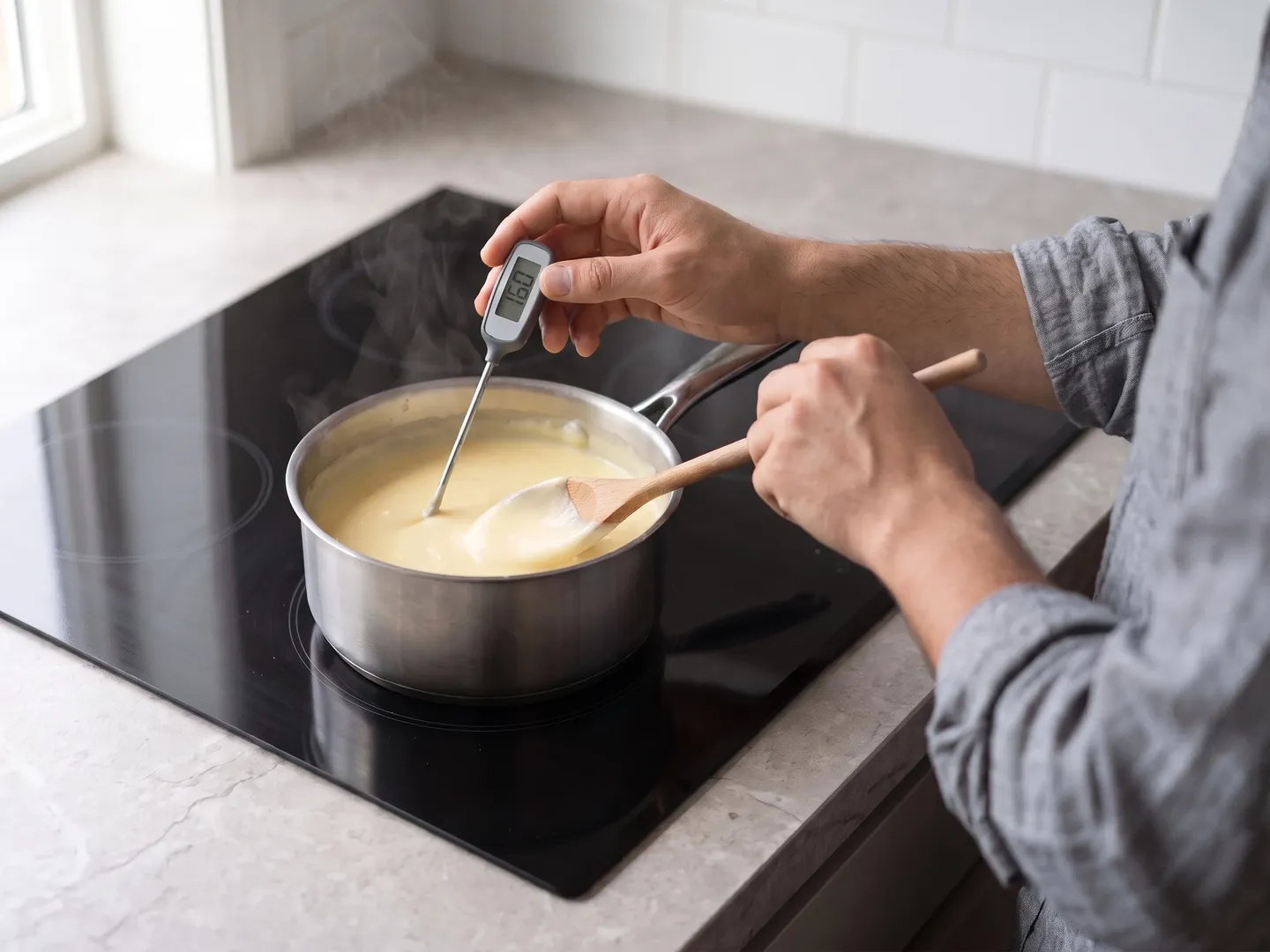 Cooking eggnog custard to 160 degrees