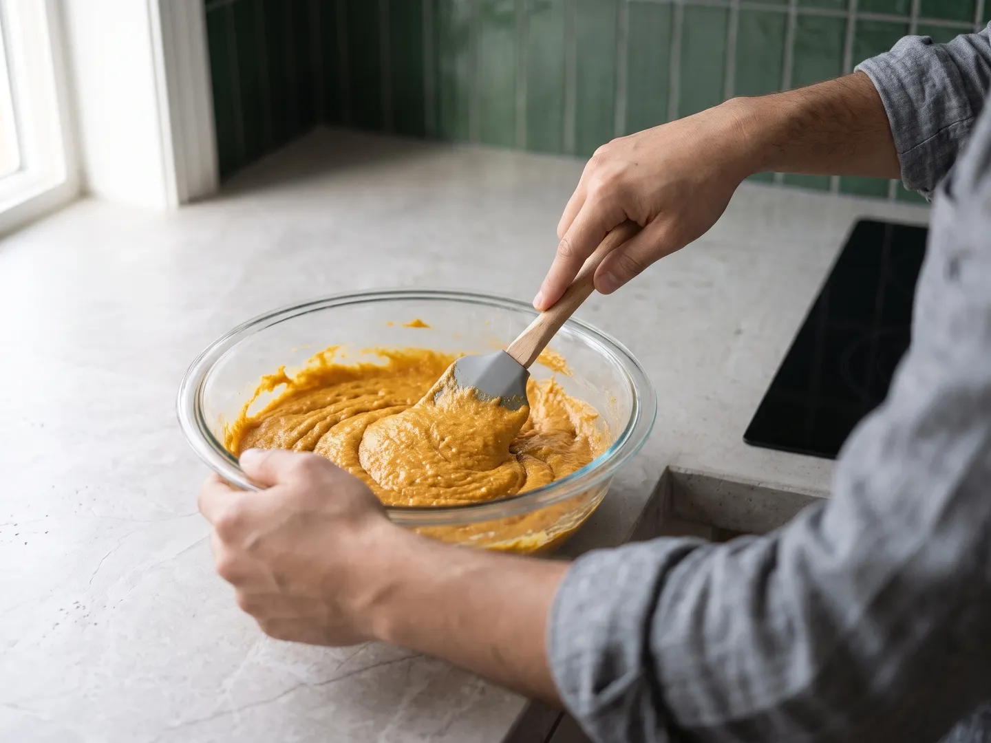 Folding thick almond flour pumpkin batter