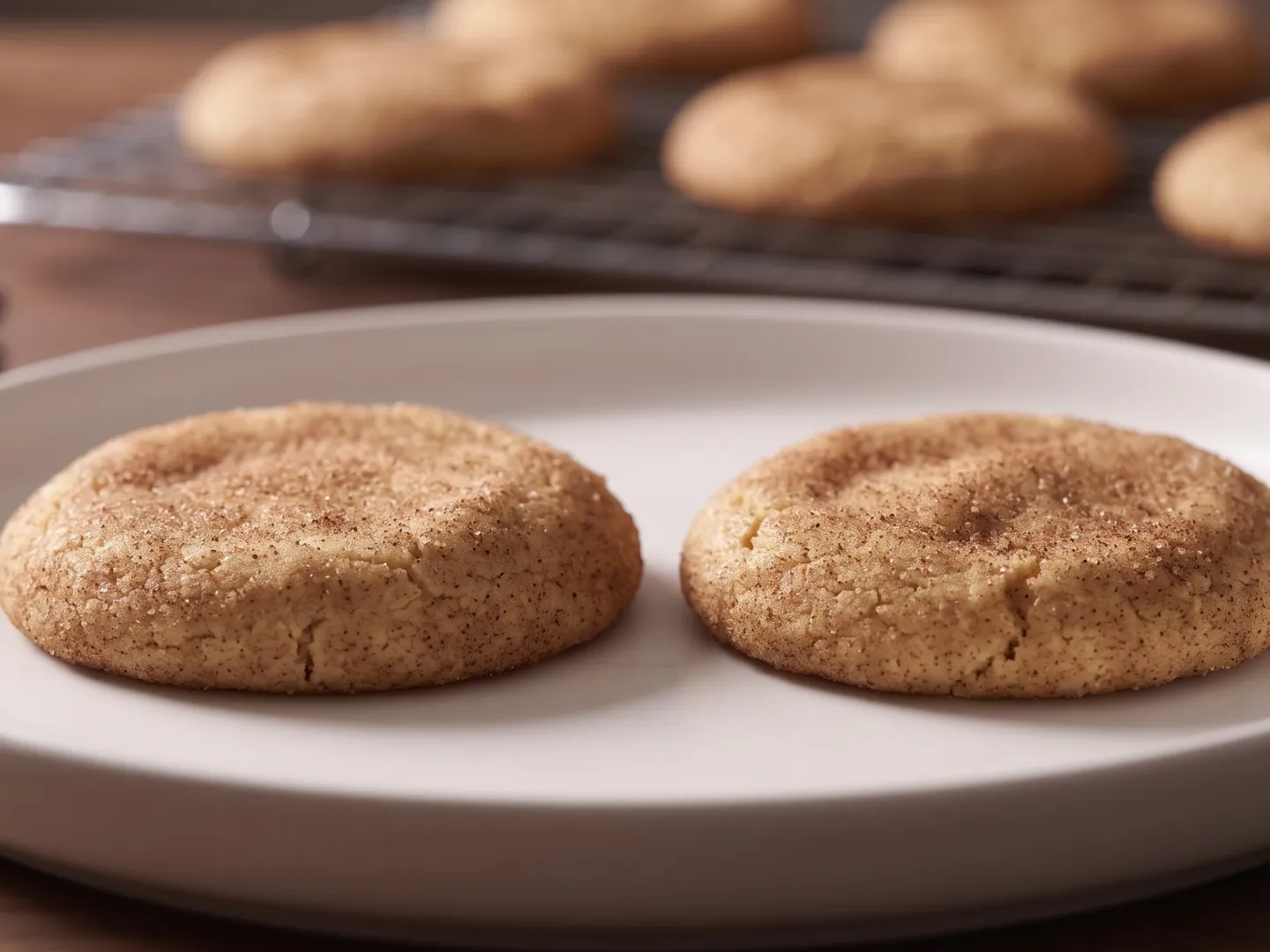 Close-up of two cinnamon-coated snickerdoodles