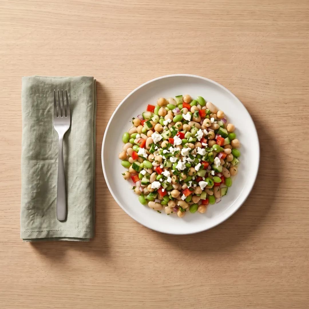Dense bean salad with feta and herbs
