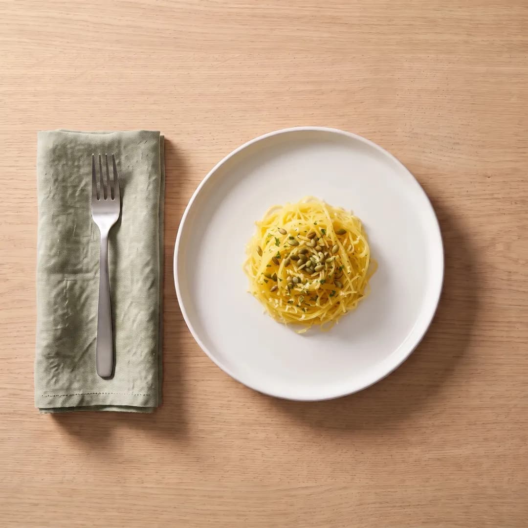 Garlic Parmesan spaghetti squash on a white plate