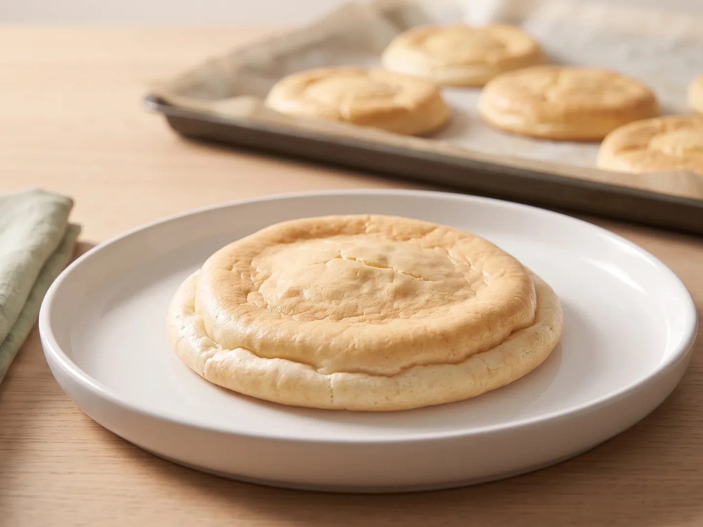 Close-up of a round of Greek yogurt cloud bread