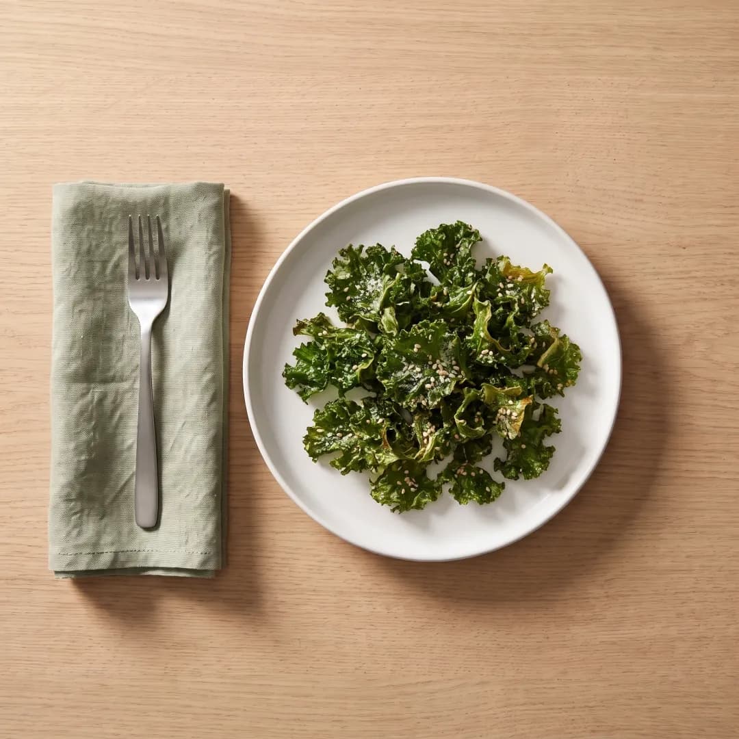 Pile of crispy Parmesan kale chips