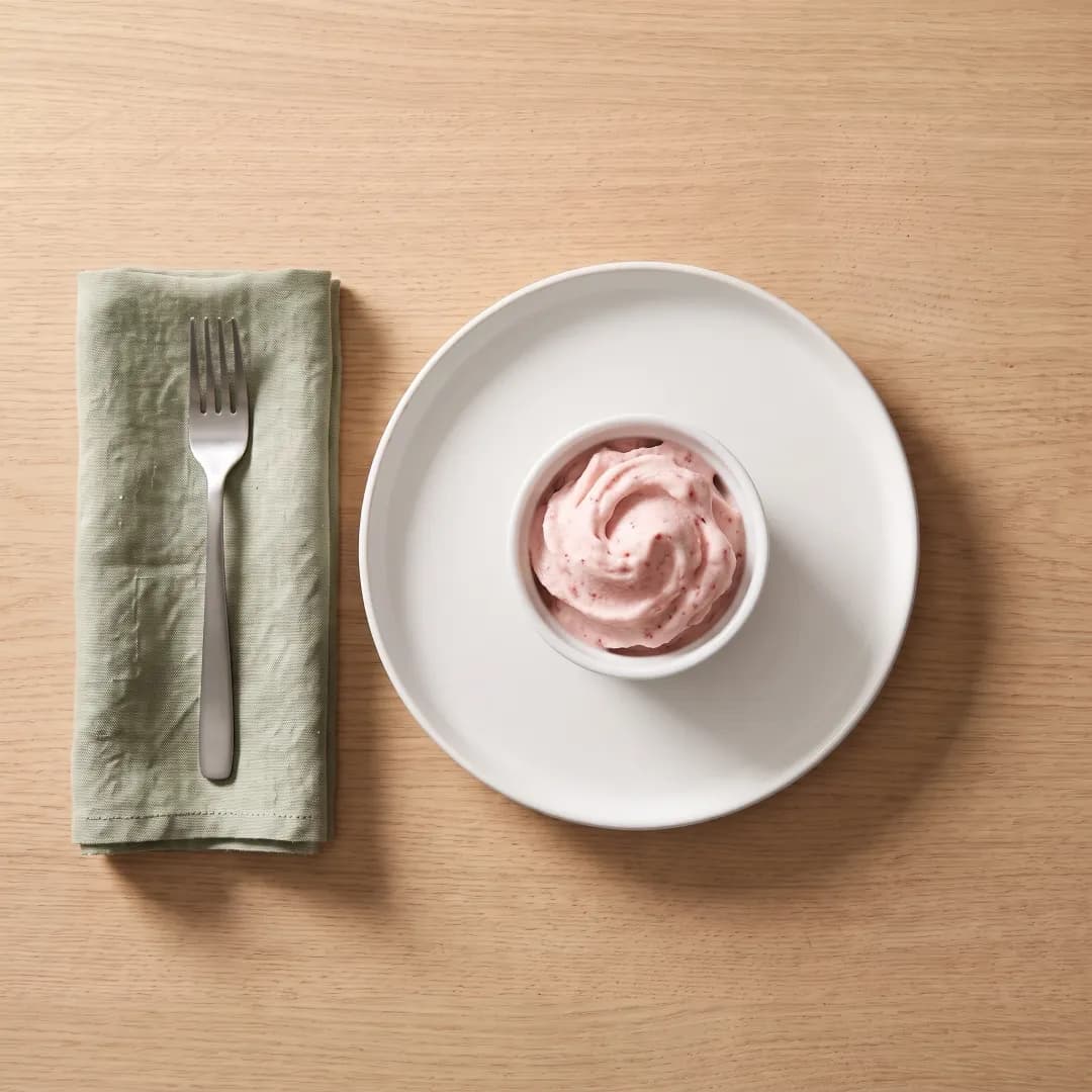 Strawberry protein ice cream in a ramekin