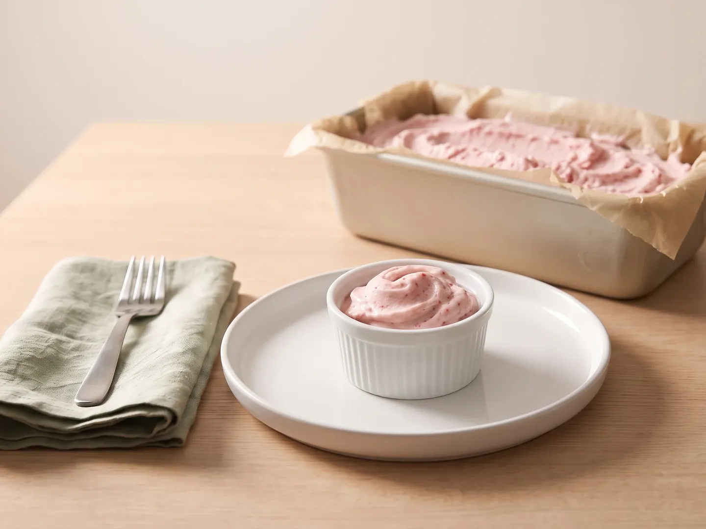 Protein ice cream with the loaf pan behind