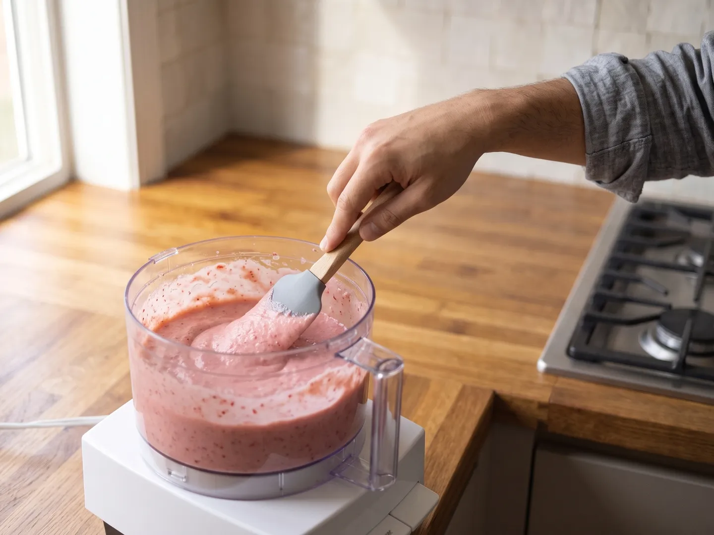 Blending strawberry protein ice cream