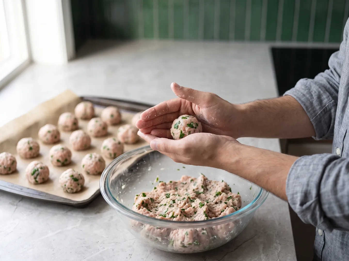 Shaping turkey meatballs